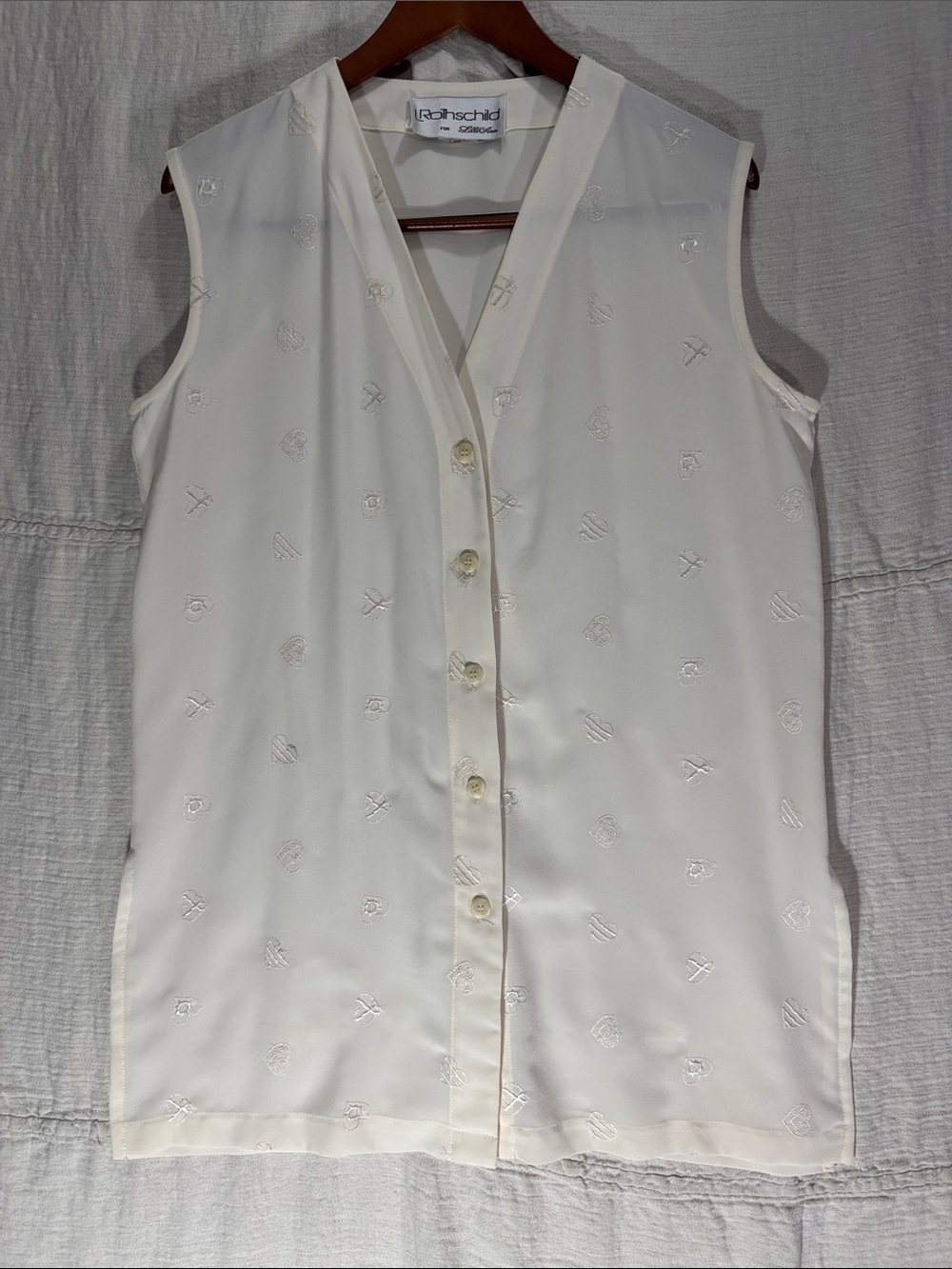 Vintage Lilli Ann Rothschild Ivory Embroidered Blouse ILGWU Union Made 70-80s